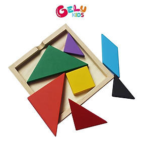 Bộ đồ chơi ghép hình Trí Uẩn Tangram GELU KIDS gỗ sơn màu tự nhiên cho bé