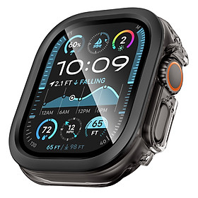 Ốp Case PC Mặt Kính Cường Lực Trong Suốt Viền Màu cho Apple Watch Ultra 1/2 49mm - Hàng Chính Hãng