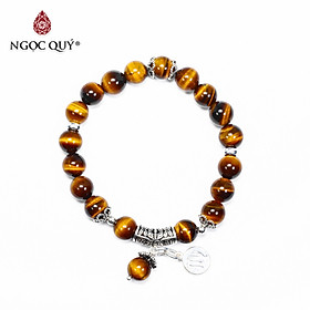 Vòng tay đá mắt hổ vàng nâu charm 12 cung hoàng đạo bạc size hạt 8mm - Ngọc Quý Gemstones