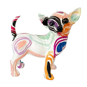 Graffiti Chihuahua Statue Dog Figurine Splashing Color Resin Artwork Delicate Details 7.5x7x3.7inch Polished for Bedroom Living Room Decor