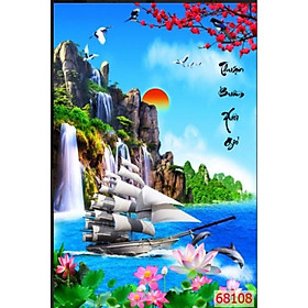 Tranh dán tường vải lụa 3D thuận buồm xuôi gió