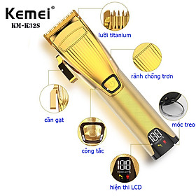 Tông đơ cắt tóc Kemei K32S siêu phẩm máy êm khỏe lưỡi cắt cực sắc bén