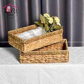 Mua Lubihandicraft - Giỏ đựng đồ lục bình hình chữ nhật miệng bo cói bộ 6 - mộc mạc  tinh tế