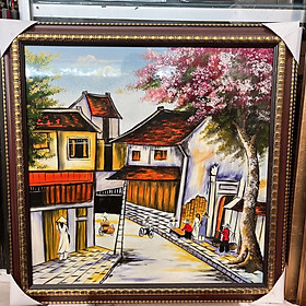 Mua Tranh sơn mài phố cổ vẽ màu cẩn trứng đẹp   hàng xuất khẩu 50x50 cm