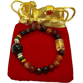 Vòng tay đá thạch anh phân khối charm ngũ hành tương sinh VTN015 (màu đỏ xanh, có kèm túi gấm cao cấp)