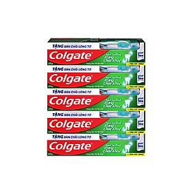 Bộ 5 kem đánh răng Colgate ngừa sâu răng răng chắc khỏe 225g/tuýp tặng bàn chải đánh răng lông tơ nhập khẩu Thái Lan