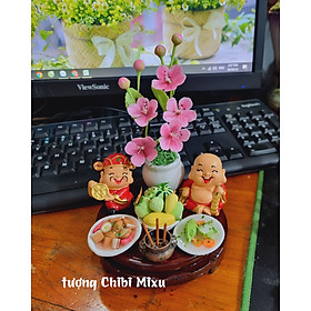 Mua Mô hình bàn thờ Thần Tài Thổ Địa mini  combo mâm cúng Ông Địa Thần Tài bằng đất sét