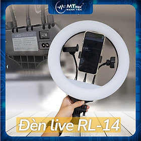 Đèn livestream 36cm RL14 - đèn livestream 3 kẹp điện thoại, chân cao 2.1m, 3 chế độ sáng