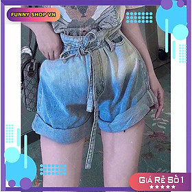 Quần Short Jeans Nữ Loang Dây Nơ Cạp Cao FullSize