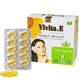 ￼Vitamin E 400IU VN1 - Hộp 100 viên nang mềm -Tinh dầu lô hội làm đẹp da, chống lão hóa, ngừa nếp nhăn, Vinaphar