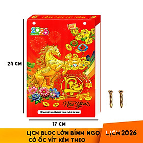 Lịch bloc Cung Chúc tân xuân 2026 có ngày giờ hoàng đạo chính xác giấy bloc lớn 17*26 cm kèm ốc vít có tem niêm yết giấy dày bóng đẹp