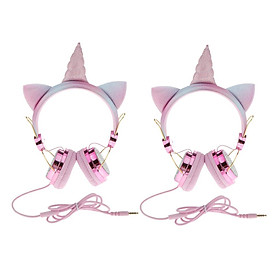 2x Unicorn Headphone With Microphone Girls Kids Stereo Earphone Headset