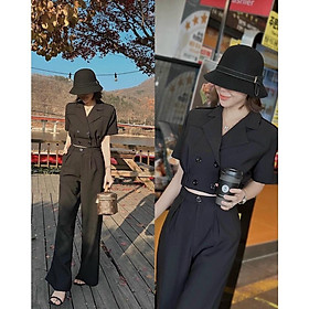Sét áo vest croptop tay ngắn 4 cúc bo chun eo kèm quần dài thanh lịch GKM