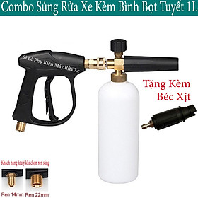 Mua Bộ súng xịt rửa xe và bình phun bọt tuyết 1L cao cấp cho máy rửa xe áp lực cao máy xịt rửa gia đình (Ren 22 và 14mm)