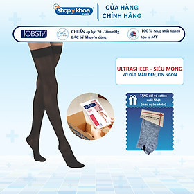 Vớ y khoa đùi silicone JOBST UltraSheer - Siêu mỏng, màu đen, kín ngón, 20-30mmHg, giãn tĩnh mạch chân (Tất y khoa)