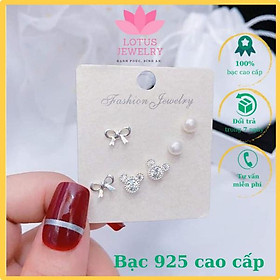 Set 3 đôi khuyên tai nữ chất liệu bạc 925 cao cấp, kiểu dáng mới 2021