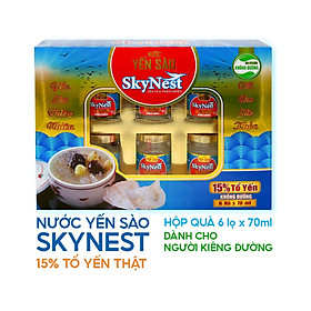 Nước yến sào SkyNest 15% Tổ Yến KHÔNG ĐƯỜNG  Hộp quà 6 lọ x 70ml