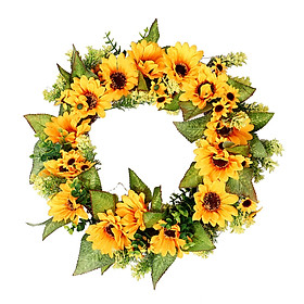 45cm Artificial Sunflower Wreath Green Leaves Spring Summer for Party Home