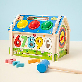 Đồ chơi nhà thả số đập bóng lắp ráp đa chức năng, đồ chơi nhà thả hình lắp ghép đập bóng đồng hồ bánh răng xoay cho bé