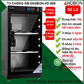 Tủ chống ẩm máy ảnh 50 Lít ANDBON AD-50S , 3 ngăn chống xước, cài đặt được % độ ẩm - Hàng chính hãng