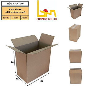 20 Hộp Carton Đóng Hàng 25x15x26 - Giá Nhà Sản Xuất Bao Bì Bình Minh- Hộp Gói Hàng Nhỏ Dầy Chắc