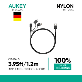 Dây Cáp Sạc 3 Trong 1 MicroUSB / USB Type-C / Lightning Chuẩn MFI Aukey CB-BAL5 1.2m - Hàng Chính Hãng