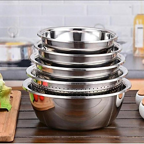 Mua Bộ 5 Rổ Chậu Inox 304 Cao Cấp Rửa Rau