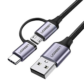 Mua Ugreen UG30875US177TK 1m cáp USB A ra Micro + Type C màu đen dây bện dù đầu bọc nhôm - HÀNG CHÍNH HÃNG