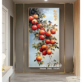 (HCM) Tranh treo tường tráng gương cành lựu may mắn 1 trang trí phòng khách,nhà hàng, khách sạn