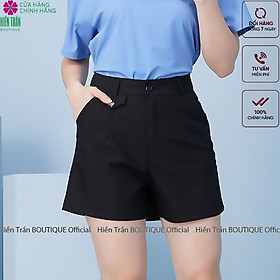 Quần short nữ Hiền Trần BOUTIQUE túi nắp lệch cạp cao short ống rộng phong cách cá tính trẻ trung