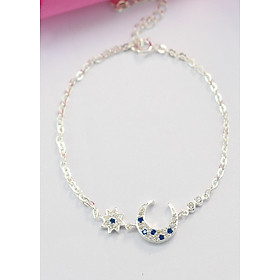 Lắc tay bạc nữ mặt trăng đính đá xanh Topaz LTN0084