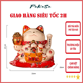 Mèo Thần Tài Maneki Neko Vẫy Tay Chiêu Tài Lộc Bằng Gốm Sứ Tặng Kèm Túi Lót PaKaSa - Hàng Chính Hãng 