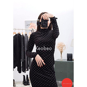 Váy nhung đen đính ngọc dáng ngắn body Auth new tag có sẵn 0821663003
