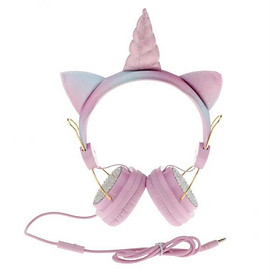 2X Unicorn Headphone With Microphone Girls Kids Stereo Earphone Headset Pink 2