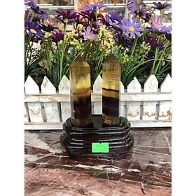 Trụ đôi đá phong thủy trấn trạch đá Fluorite vàng trổ bông tím