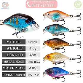 Mồi giả câu cá Crank 4cm-4.6g Chuyên săn chày, chuối, lóc , sộp ,rô phi, rô ta siêu nhạy
