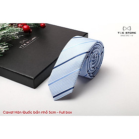 Cà Vạt Nam Bản nhỏ 6cm xanh đen kẻ chéo - Cavat Hàn Quốc Cao Cấp Full box