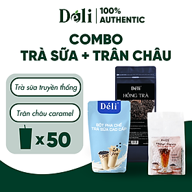 Combo Bôt pha trà sữa Cao Cấp 1kg+ Hồng trà Déli 500gr+ Trân châu caramel Déli 1kg [nguyên liệu pha chế trà sữa trân châu] HSD: 12 tháng