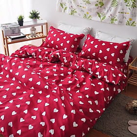 Bộ Chăn Ga Cao Cấp 4 Món Họa Tiết Tim - Đỏ