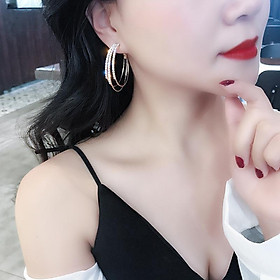 Bông tai 3 vòng sợi mảnh đính đá lấp lánh thời trang