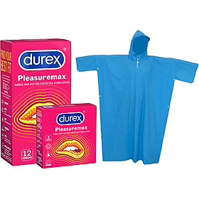 Bộ Sản Phẩm Durex Pleasuremax (12 Bao) + Pleasuremax (3 Bao) - Tặng Áo Mưa Mùa Mây Mưa