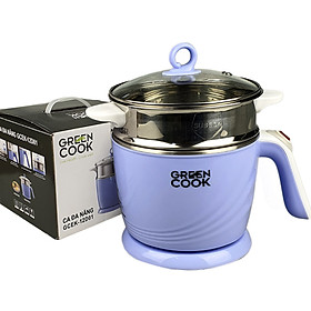 Ca Nấu Đa Năng 1.2L Inox 304 Green Cook Công Suất 600W Nấu Mì Nấu Lẩu,Đun Nước Kèm Vỉ Hấp -Hàng Nhập Khẩu