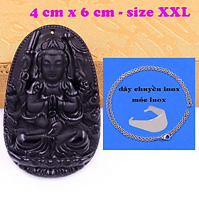 Hình ảnh Mặt Phật Thiên thủ thiên nhãn đá thạch anh đen 6 cm kèm dây chuyền inox - mặt dây chuyền size lớn - XXL, Mặt Phật bản mệnh, Quan âm bồ tát