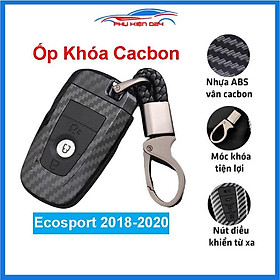 Ốp vỏ bọc chìa khóa xe Ecosport 2018-2019-2020 sợi nhựa cacbon kèm móc treo Inox