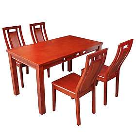 Bộ Bàn Ghế Ăn Mini Màu Nâu Đỏ Gỗ Tự Nhiên 1m3 4 Ghế