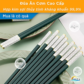 [10 Đôi] Đũa Ăn Cơm Cao Cấp Chống Mốc Kiểu Nhật Bản Sợi Thủy Tinh Kháng Khuẩn Màu Xanh Sang Trọng HADU