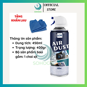 [KÈM KHĂN]-Bình xịt vệ sinh máy ảnh, bàn phím, bo mạch máy tính 450ML- Bình xịt khí nén đa năng dùng cho máy quay, ống kính, điện thoại.-Hàng nhập khẩu