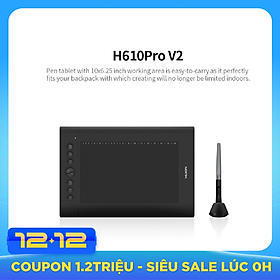 Bảng Vẽ Đồ Họa Điện Tử HUION H610PRO V2 USB Kèm Bút Vẽ Có Pin Huion - Đen
