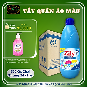 Nước Tẩy Quần Áo Màu Zily Chai 550g - ( Thùng 24 Chai ) - Tặng 1 Chai Nước Rửa Tay Zily 500Gr