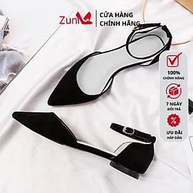 Giày búp bê quai ngang ZUNI nhung đen trẻ trung thời trang ZU0017